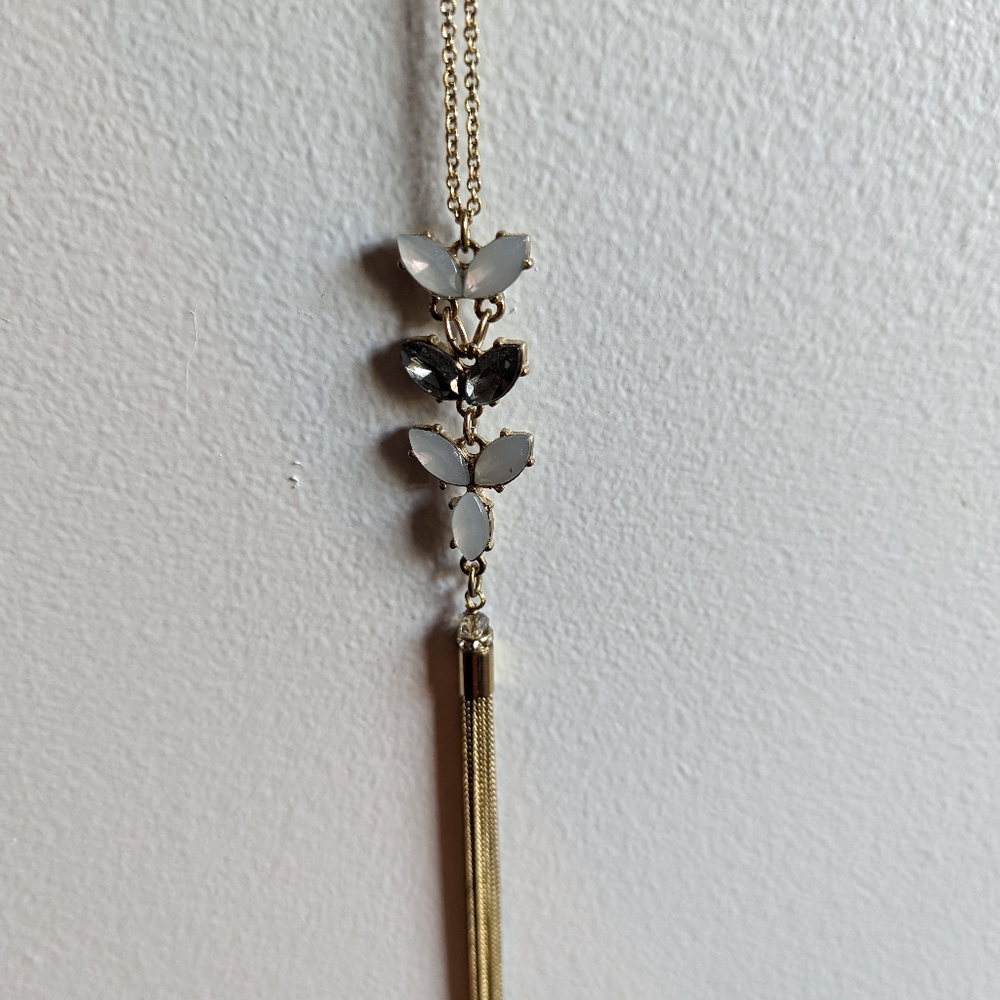 Light blue and gold long fashion necklace